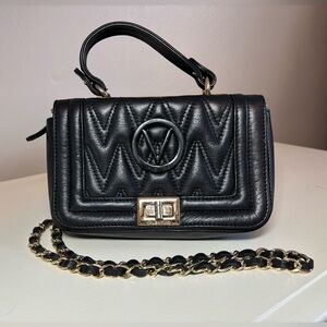 AUTHENTIC Mario Valentino Black Quilted Mini Bag with Gold Chain